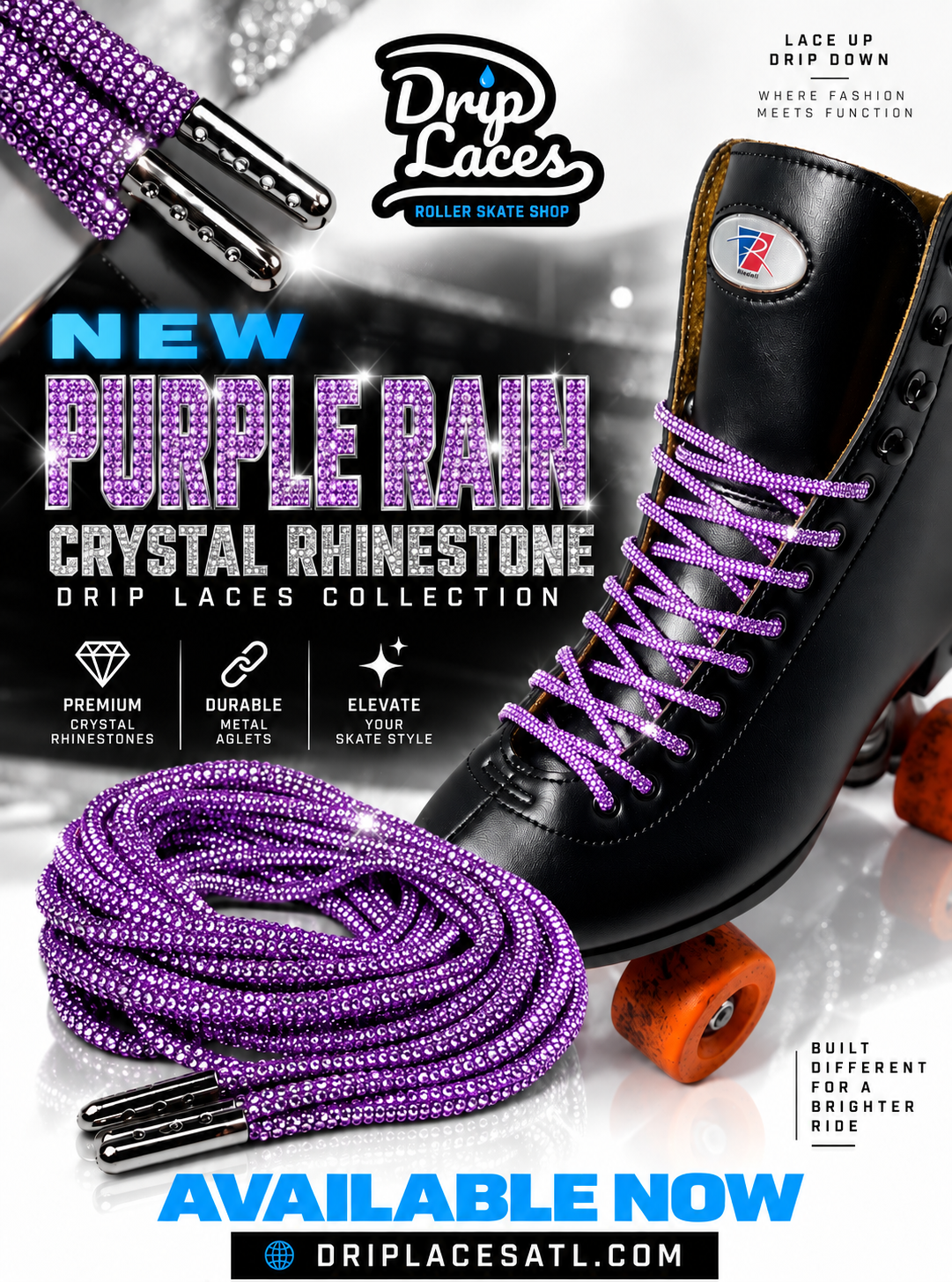 Purple Rain Crystal Rhinestone Roller Skate Laces
