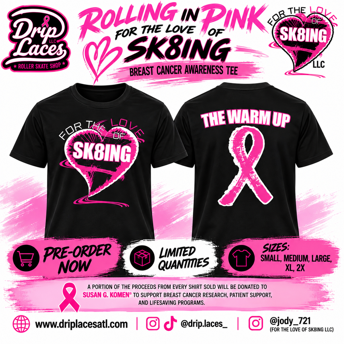 For the Love of SK8ing Breast Cancer Awareness Tee 🩷🎀