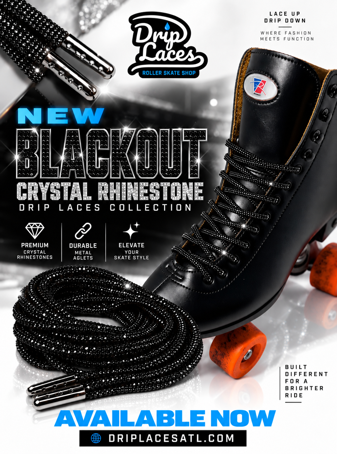Blackout Crystal Rhinestone Roller Skate Laces
